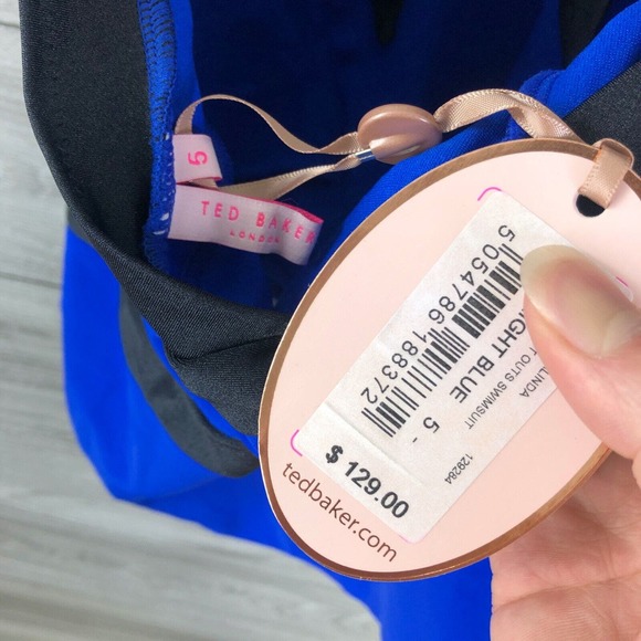 TED BAKER RALINDA TRIANGLE CUT ONE PIECE HALTER NWT BRIGHT BLUE Sz. 12 $129 - Picture 8 of 10